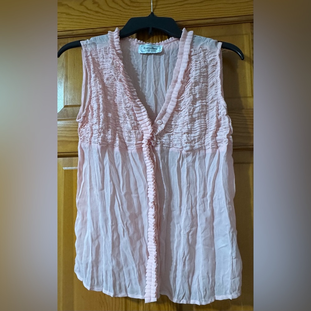 Borcellini Pink Ruched Sleeveless Blouse Size Small